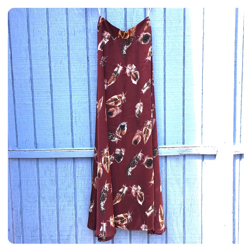 Silk Feather Print Skirt